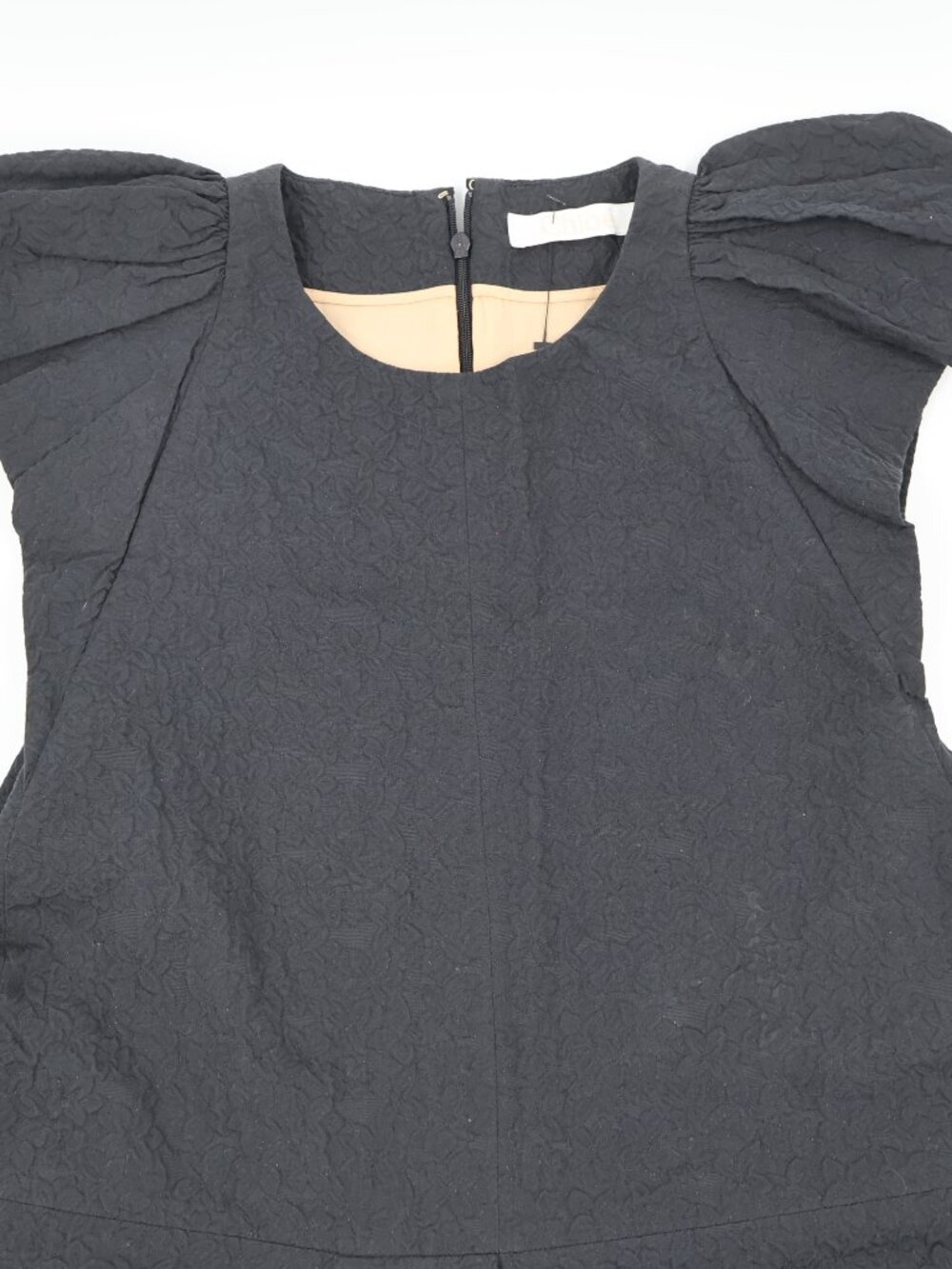 Chloe Textured Floral Matelasse Romper Womens 40 Black Ruffle Sleeve 13AR048-13A - Picture 2 of 13